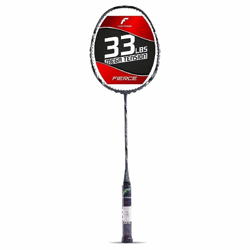 Flex Power Fierce 35 (Mega Tension - 33LBS)Full Graphite Badminton Racquet with Full Racket Cover (Grey, Silver)