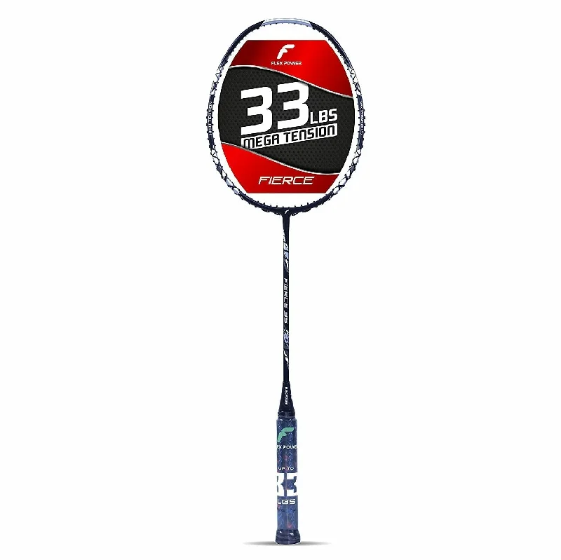 Flex Power Fierce 35 (Mega Tension - 33LBS)Full Graphite Badminton Racquet with Full Racket Cover (Black, Silver)