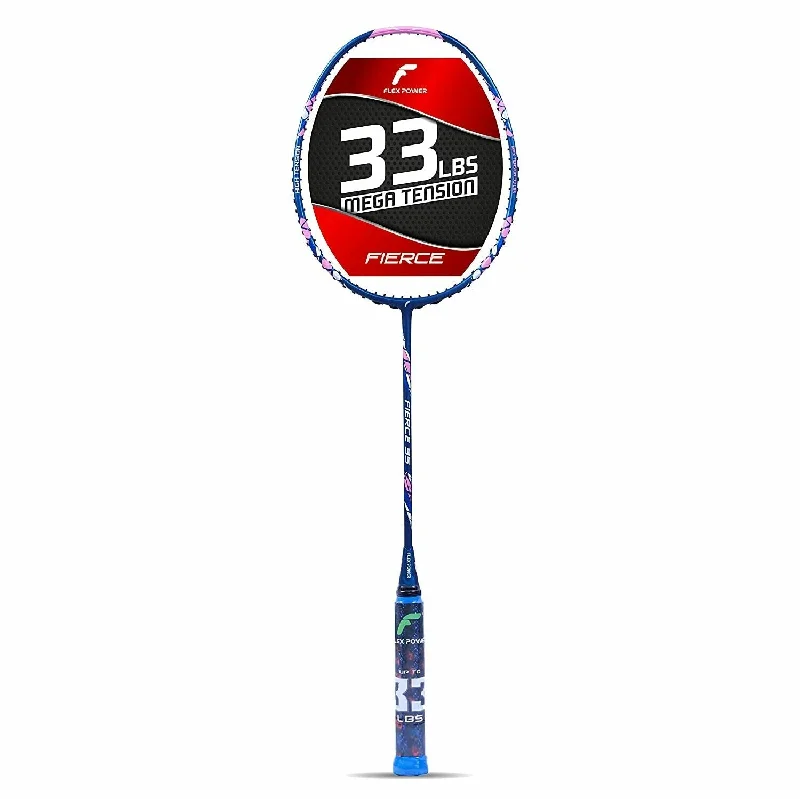 Flex Power Fierce 35 (Mega Tension - 33LBS) Full Graphite Badminton Racquet with Full Racket Cover (Navy Blue, Pink)