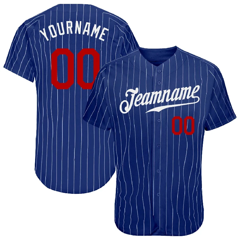 Custom Royal White Pinstripe Red Authentic Baseball Jersey