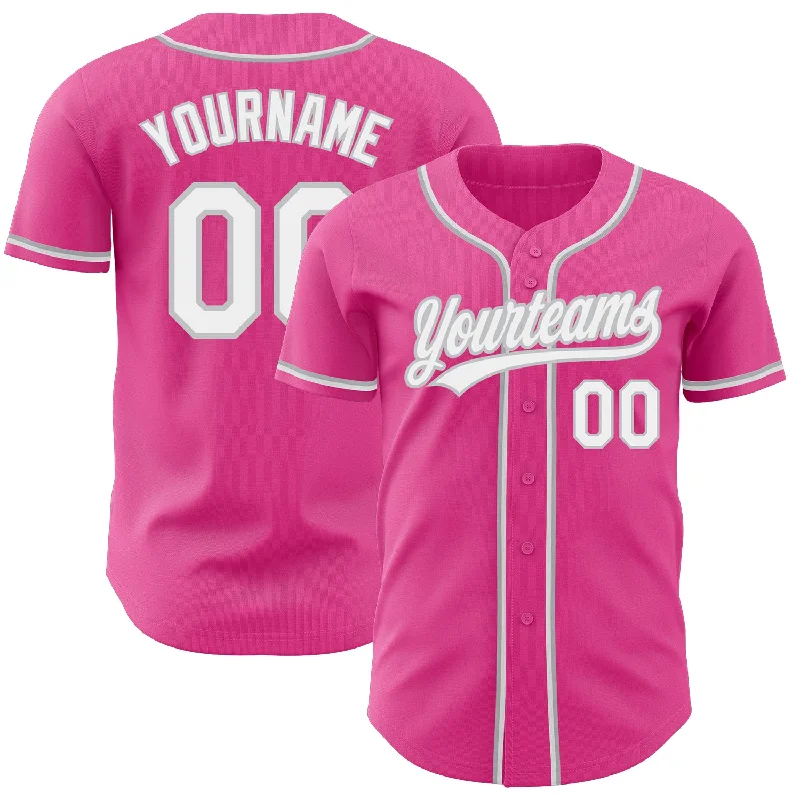 Custom Pink White-Gray Authentic Baseball Jersey