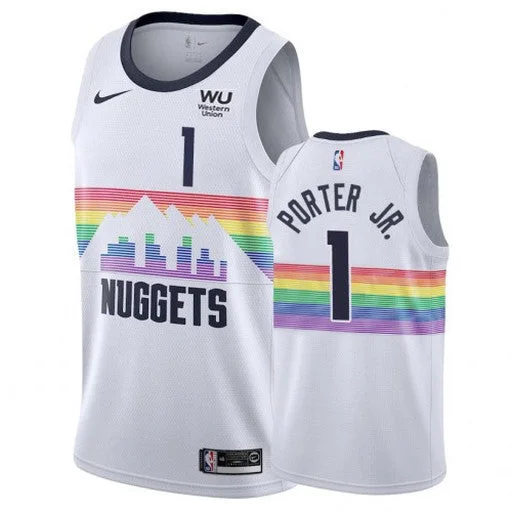 Men's Denver Nuggets #1 Michael Porter Jr. White City Edition Stitched Basketball Jersey