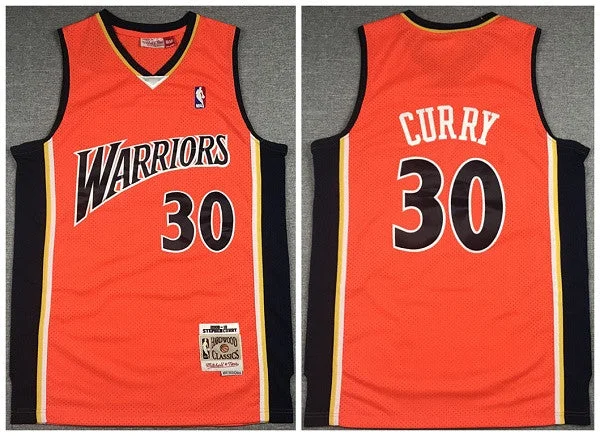 Men's Golden State Warriors #30 Stephen Curry Orange 2009-10 Throwback Stitched Basketball Jersey