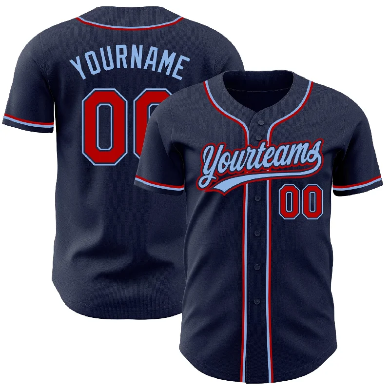 Custom Navy Red-Light Blue Authentic Baseball Jersey