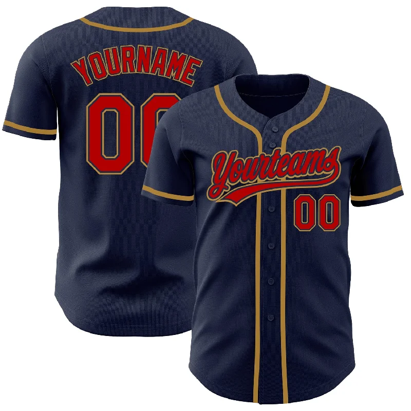 Custom Navy Red-Old Gold Authentic Baseball Jersey