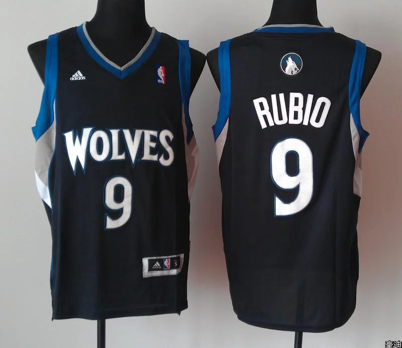 Timberwolves 9 Rubio Black New Basketball Jerseys