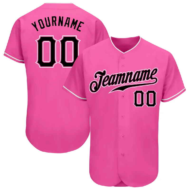 Custom Pink Black-White Authentic Baseball Jersey