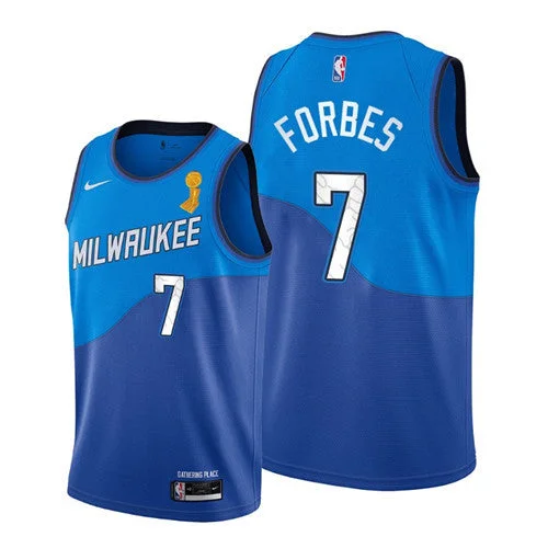 Men's Milwaukee Bucks #7 Bryn Forbes 2021 Blue Finals Champions City Edition Stitched Basketball Basketball Jersey