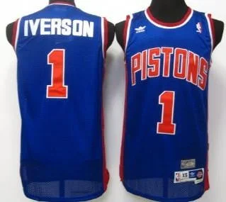 Pistons 1 Iverson Blue Swingman Throwback Basketball Jerseys