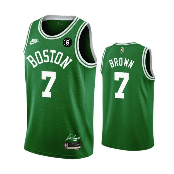 Men's Boston Celtics #7 Jaylen Brown Green No.6 Patch Stitched Basketball Basketball Jersey