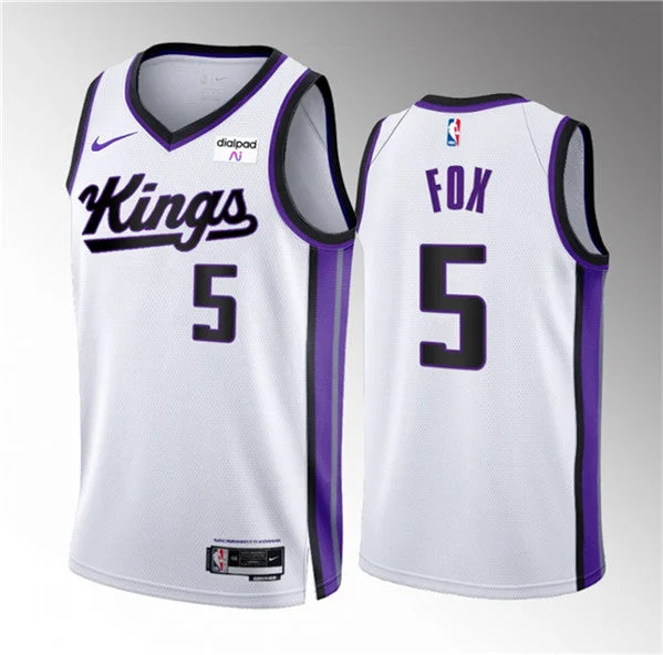 Men's Sacramento Kings #5 DeâAaron Fox White 2023-24 Association Edition Swingman Stitched Basketball Jersey