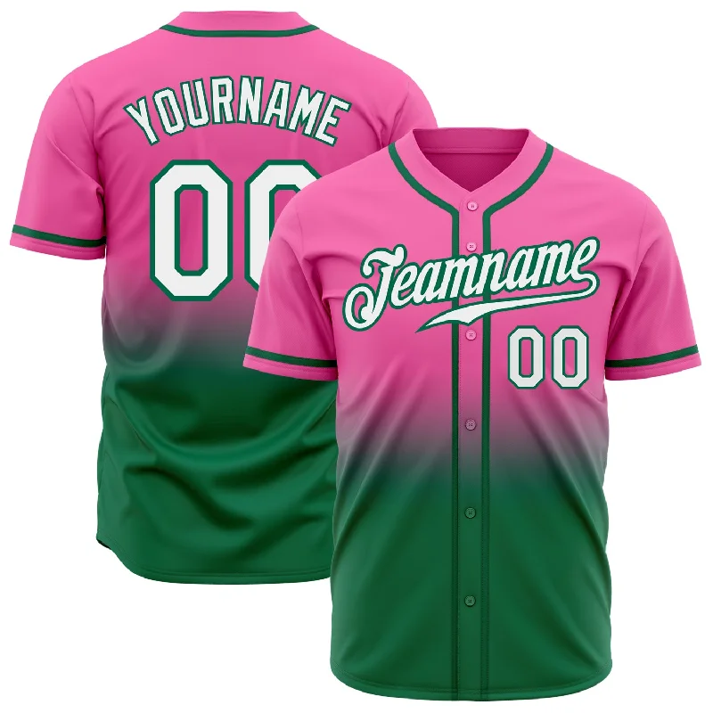 Custom Pink White-Kelly Green Authentic Fade Fashion Baseball Jersey