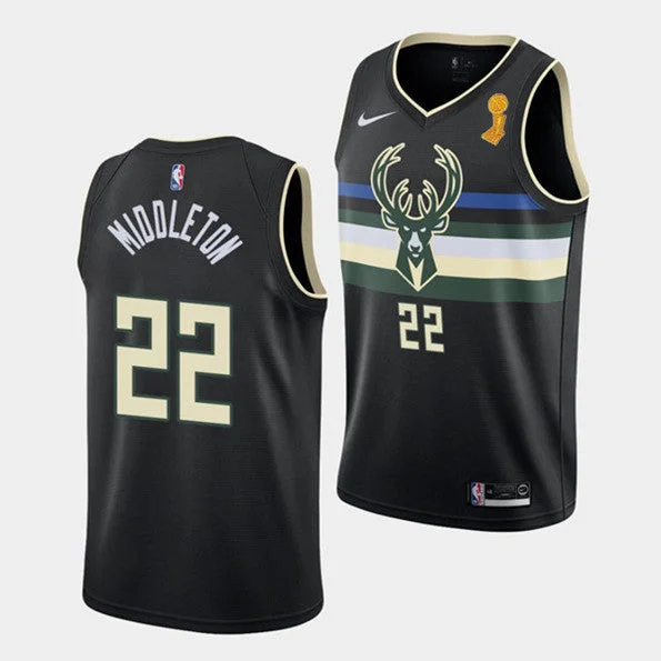 Men's Milwaukee Bucks #22 Khris Middleton 2021 Black Finals Champions Stitched Basketball Basketball Jersey