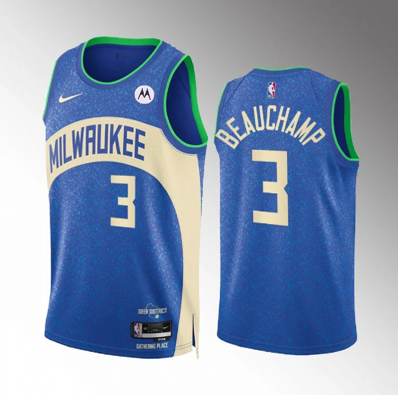 Men's Milwaukee Bucks #3 MarJon Beauchamp Blue 2023/24 City Edition Stitched Basketball Basketball Jersey