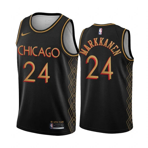 Men's Chicago Bulls #24 Lauri Markkanen Black Motor City Edition 2020-21 No Little Plans Stitched Basketball Jersey