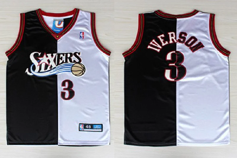 76ers 3 Iverson White&Black Split Basketball Jerseys