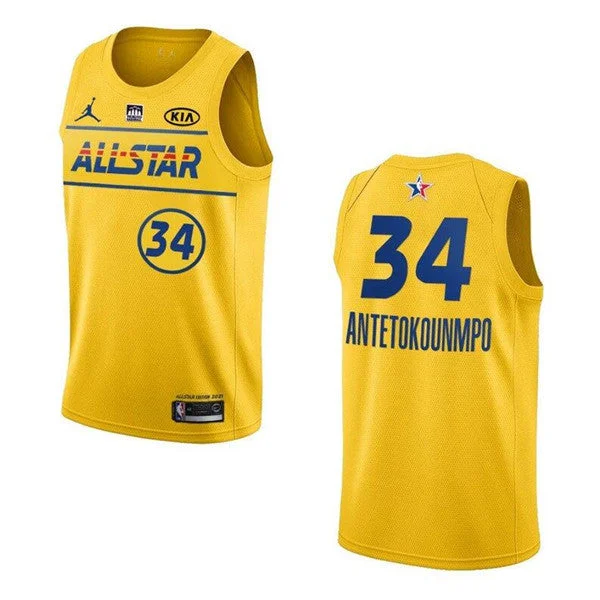 Men's 2021 All-Star #34 Giannis Antetokounmpo Yellow Stitched Basketball Jersey