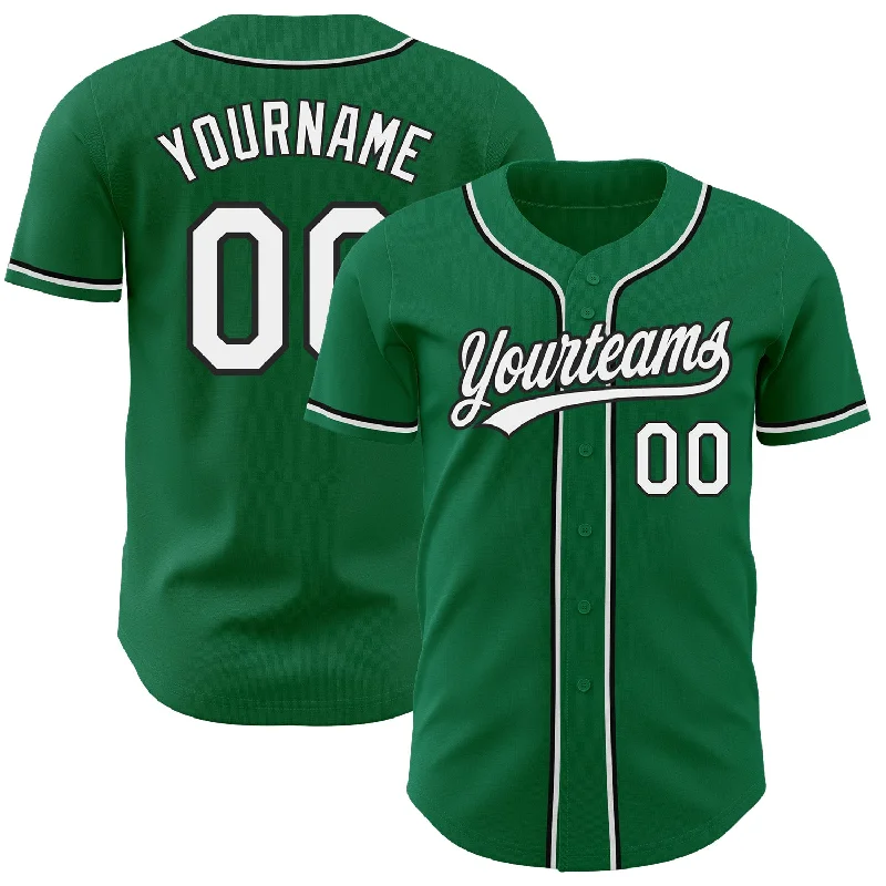 Custom Kelly Green White-Black Authentic Baseball Jersey