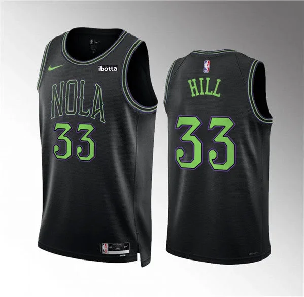 Men's New Orleans Pelicans #33 Malcolm Hill Black City Edition Stitched Basketball Basketball Jersey