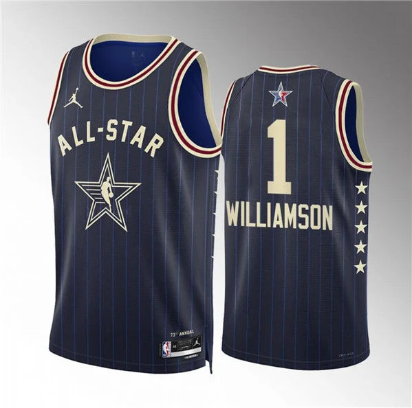 Men's 2024 All-Star #1 Zion Williamson Navy Stitched Basketball Basketball Jersey