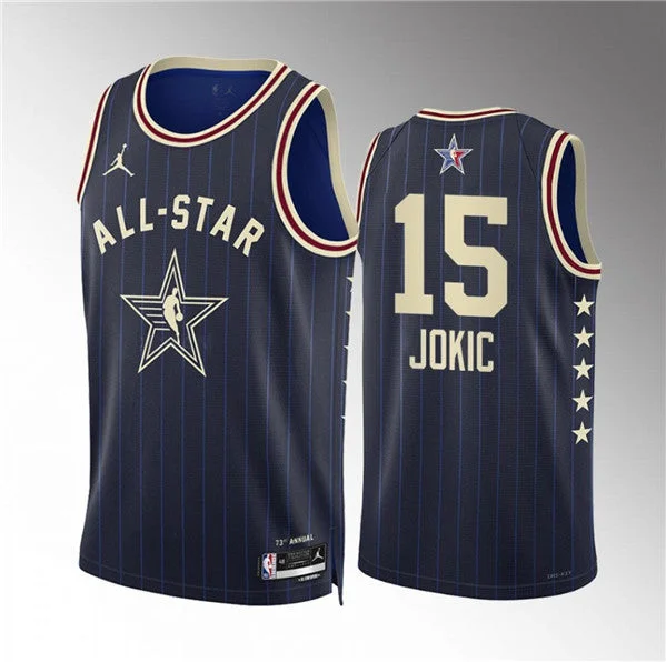 Men's 2024 All-Star #15 Nikola Jokic Navy Stitched Basketball Basketball Jersey