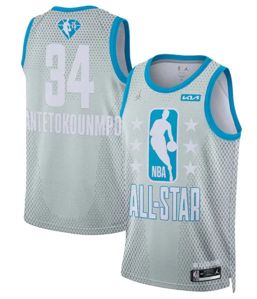 Men's 2022 All-Star #34 Giannis Antetokounmpo Gray Stitched Basketball Basketball Jersey