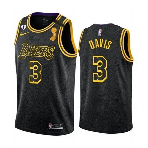 Men's Los Angeles Lakers #3 Anthony Davis 2020 Black Finals Champions With Gigi Patch Mamba Stitched Basketball Jersey