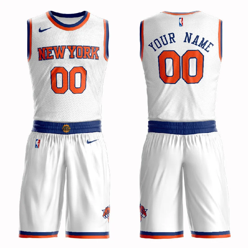 Knicks White Men's Customized Swingman Basketball Jersey(With Shorts)