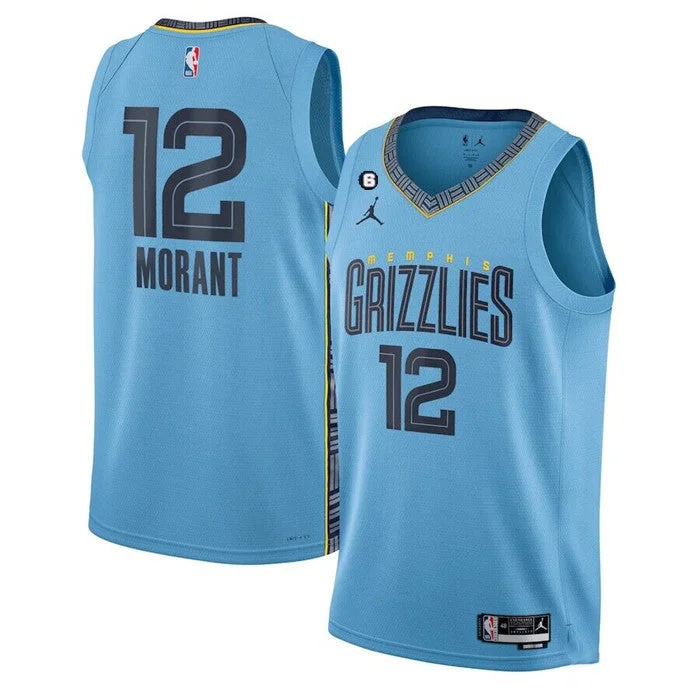 Men's Memphis Grizzlies #12 Ja Morant Blue Statement Edition With NO.6 Patch Stitched Basketball Jersey