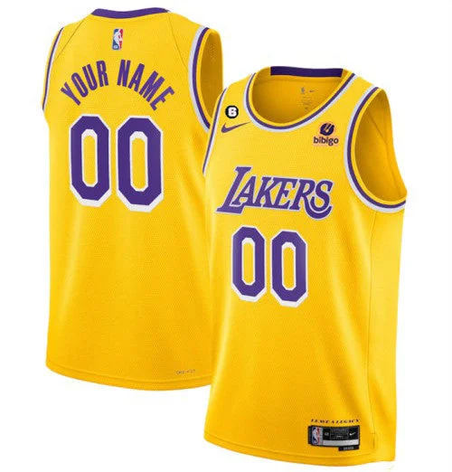 Men's Los Angeles Lakers 2022-23 Active Player Cutom Yellow No.6 Patch Stitched Basketball Basketball Jersey