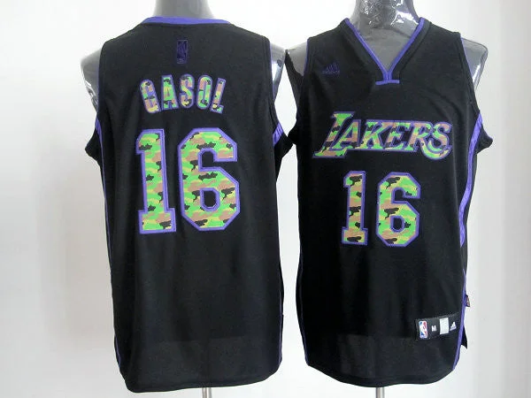 Lakers 16 Gasol Black Camo number Basketball Jerseys