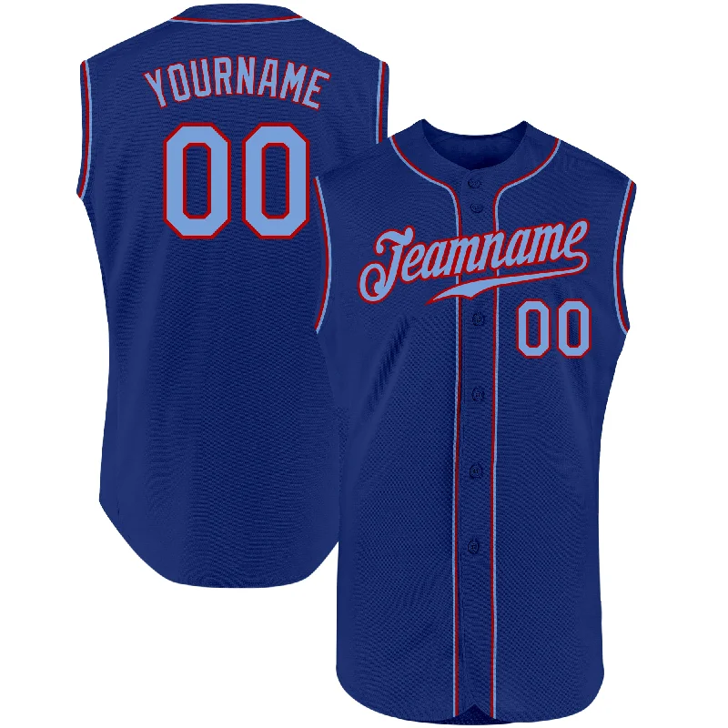 Custom Royal Light Blue-Red Authentic Sleeveless Baseball Jersey