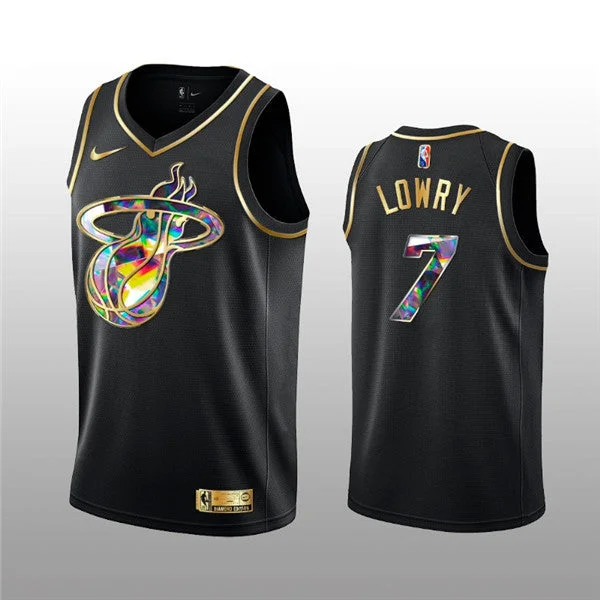 Men's Miami Heat #7 Kyle Lowry 2021/22 Black Golden Edition 75th Anniversary Diamond Logo Stitched Basketball Basketball Jersey