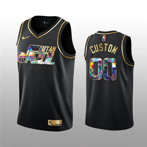 Men's Utah Jazz Active Player Custom 2021/22 Black Golden Edition 75th Anniversary Diamond Logo Stitched Basketball Basketball Jersey