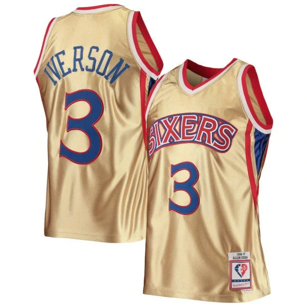 Men's Philadelphia 76ers #3 Allen Iverson Gold 1996-97 75th Anniversary Classics Swingman Stitched Basketball Jersey