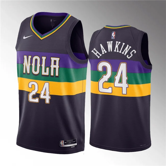 Men's New Orleans Pelicans #24 Jordan Hawkins Purple 2023 Draft City Edition Stitched Basketball Basketball Jersey