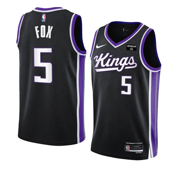 Men's Sacramento Kings #5 DeâAaron Fox Black 2023-24 Icon Edition Swingman Stitched Basketball Jersey