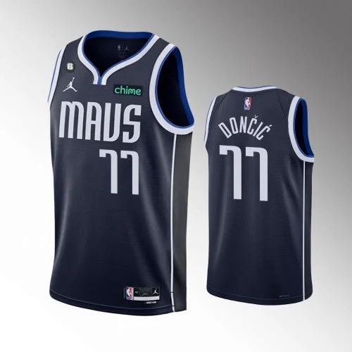 Men's Dallas Mavericks #77 Luka Doncic Navy Statement Edition With NO.6 Patch Stitched Basketball Basketball Jersey