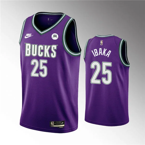 Men's Milwaukee Bucks #25 Serge Ibaka 2022/23 Purple Classic Edition Swingman Stitched Basketball Basketball Jersey