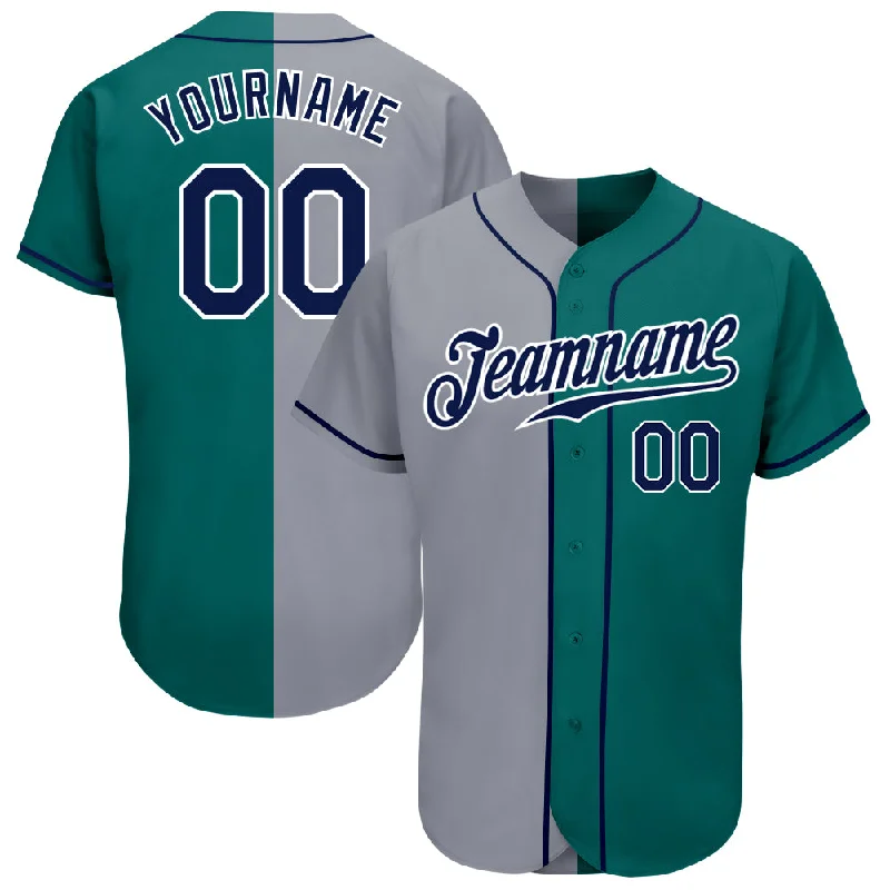 Custom Teal Navy-Gray Authentic Split Fashion Baseball Jersey