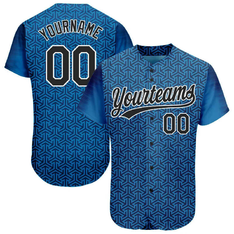 Custom Blue Black-White 3D Pattern Design Authentic Baseball Jersey