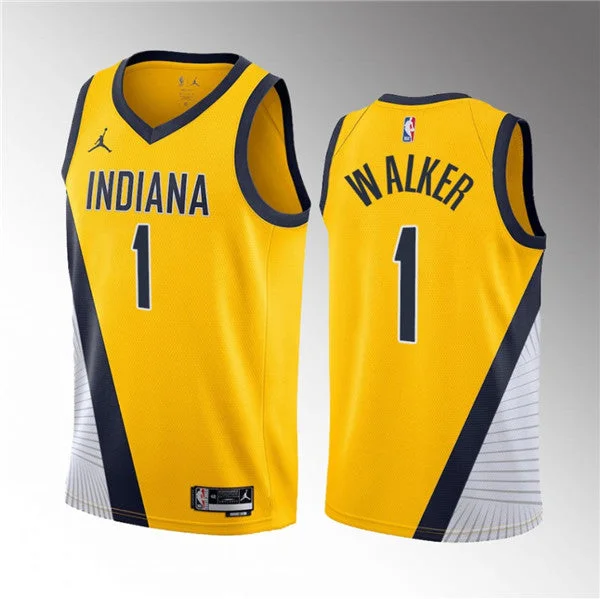 Men's Indiana Pacers #1 Jarace Walker Yellow 2023 Draft Statement Edition Stitched Basketball Basketball Jersey