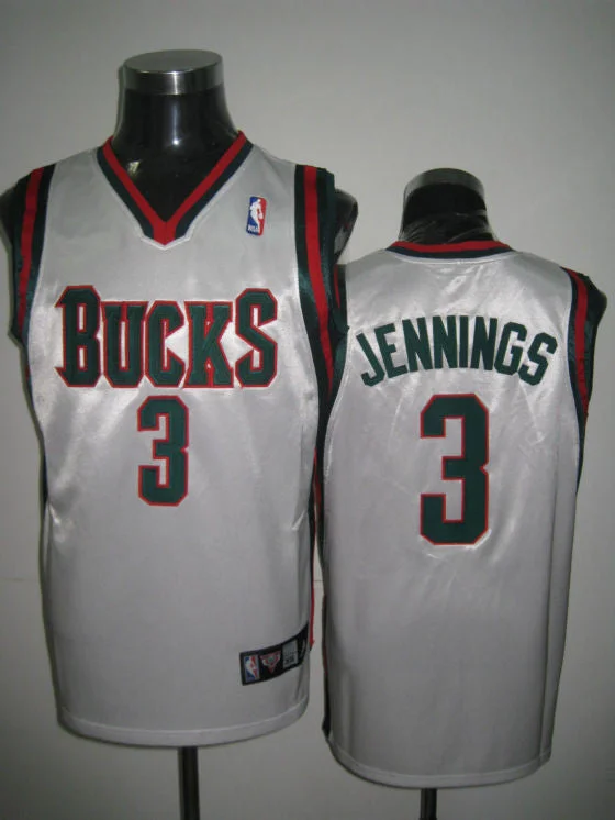 Bucks 3 Brandon Jennings White Basketball Jerseys