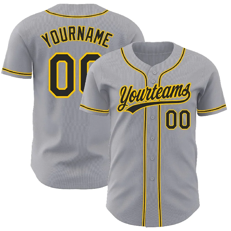 Custom Gray Black-Gold Authentic Baseball Jersey