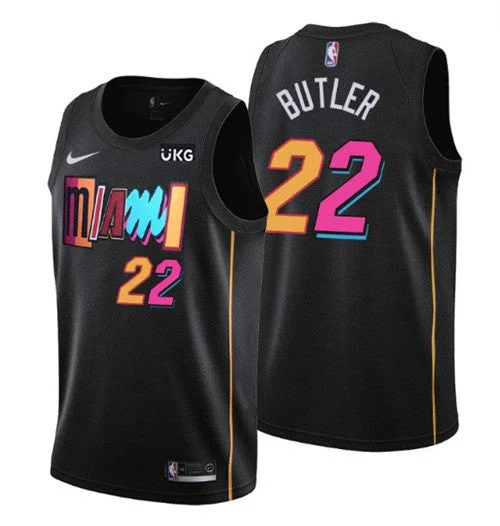 Men's Miami Heat #22 Jimmy Butler 2021/2022 Black City Edition 75th Anniversary Stitched Basketball Jersey