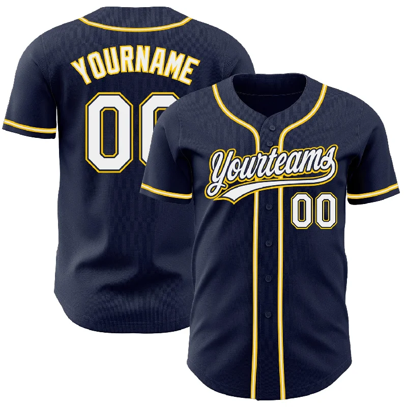 Custom Navy White-Gold Authentic Baseball Jersey