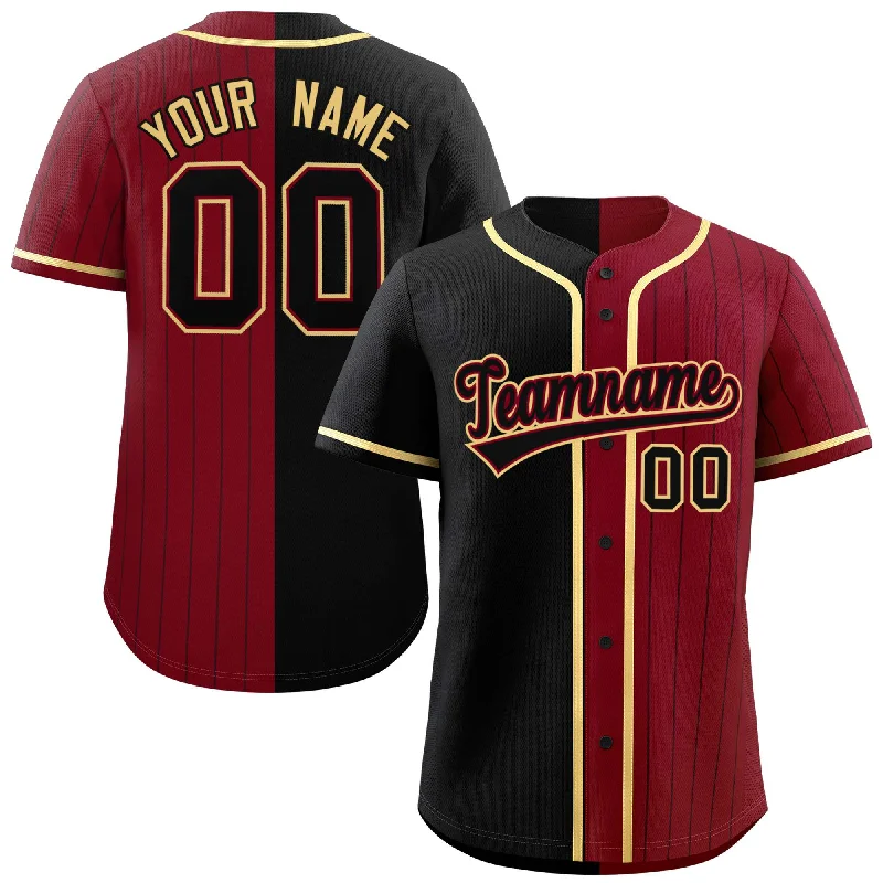 Custom Black Crimson Stripe-Solid Combo Fashion Authentic Baseball Jersey