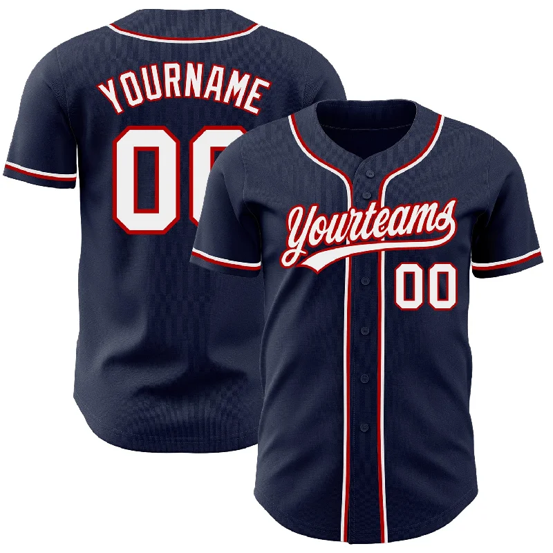 Custom Navy White-Red Authentic Baseball Jersey