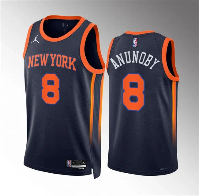 Men's New Yok Knicks #8 OG Anunoby Navy Statement Edition Stitched Basketball Basketball Jersey