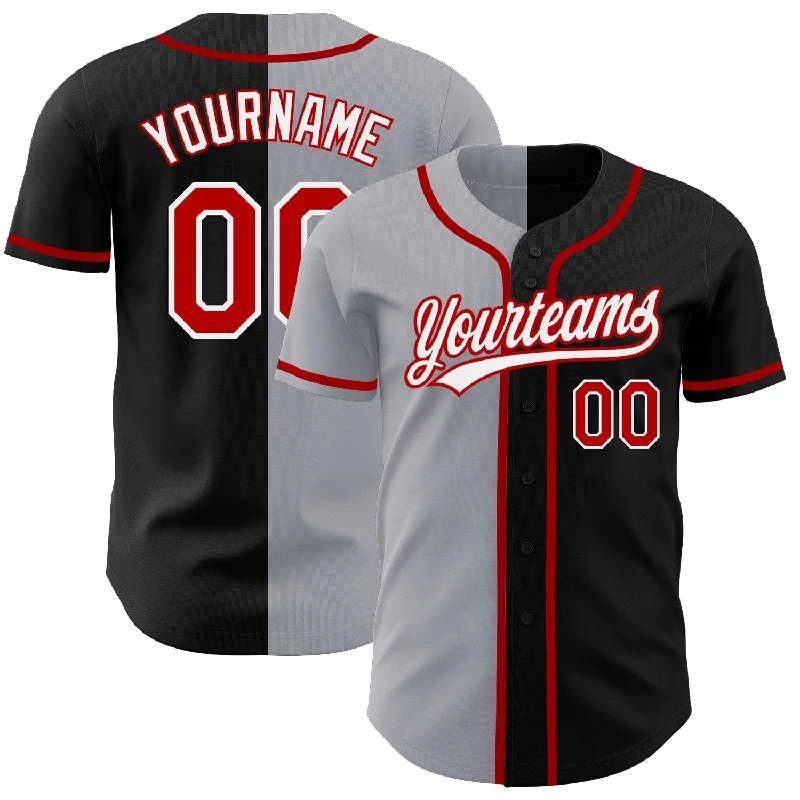 Custom Black Red-Gray Authentic Split Fashion Baseball Jersey